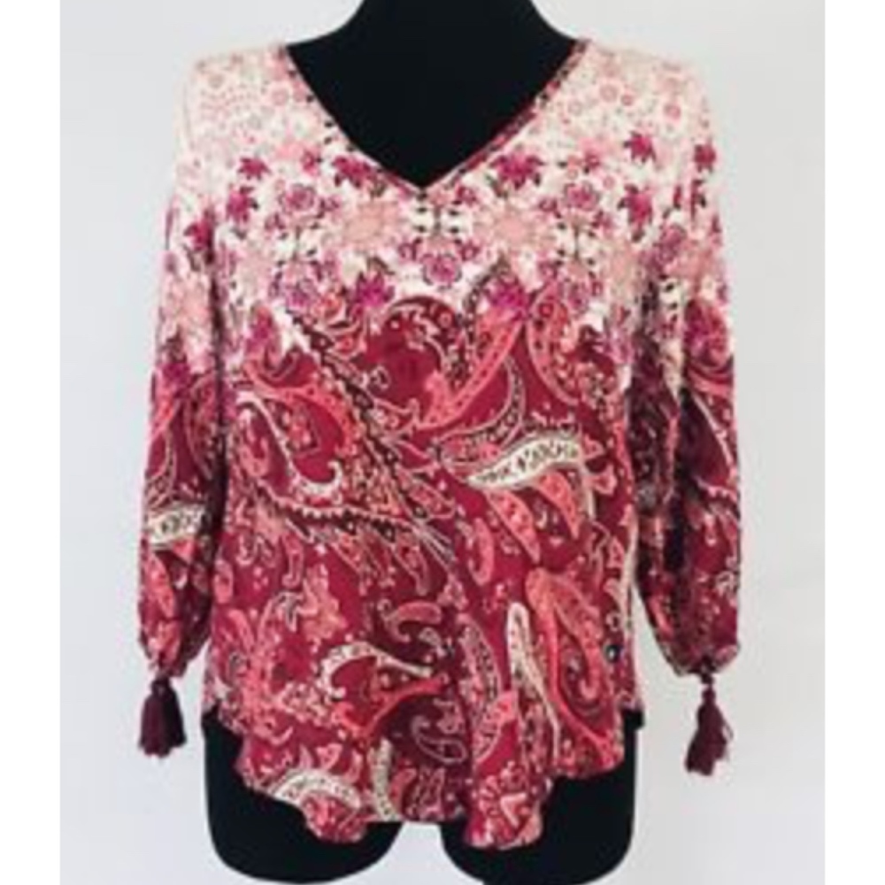 Hollister Blouse Floral Paisley hippie Boho Pink
